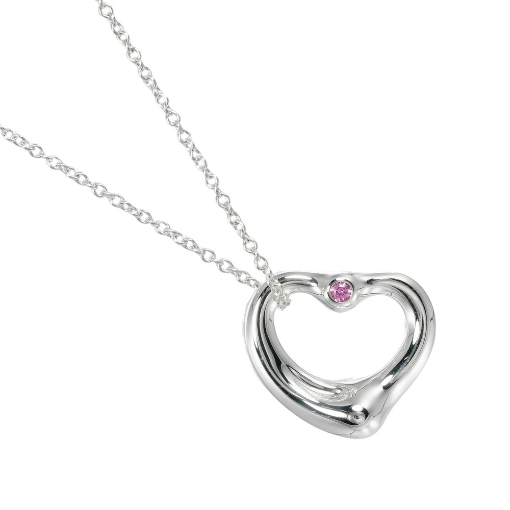 Tiffany Co Open Heart Necklace Sterling Silver Pink Sapphire